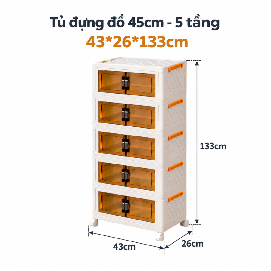 Tủ Nhựa Đựng Đồ Gấp Gọn Trong Suốt 5 Ngăn Nhiều Kích Thước – Yokids Plaza