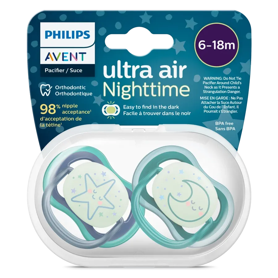 Ty ngậm thông khí ban đêm Philips Avent (SCF376/13, 6–18 tháng, vỉ đôi)