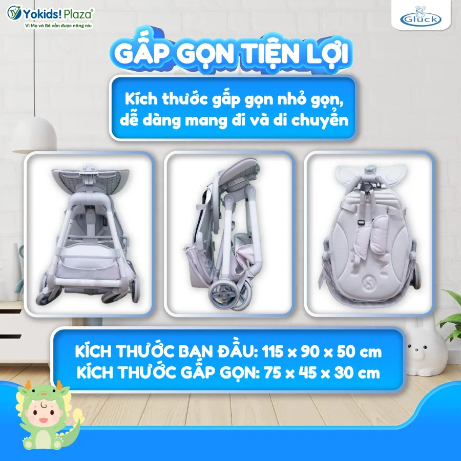 Xe đẩy gấp gọn Gluck G6 - Nhỏ gọn, tiện lợi cho việc cất giữ và mang theo