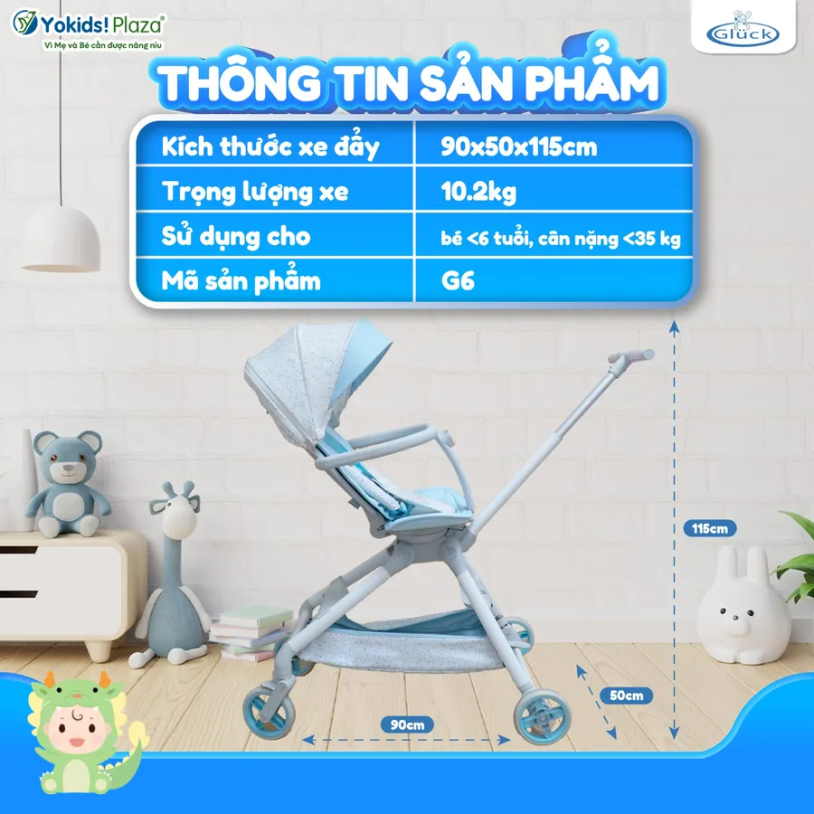 Xe đẩy gấp gọn Gluck G6 - Nhỏ gọn, tiện lợi cho việc cất giữ và mang theo