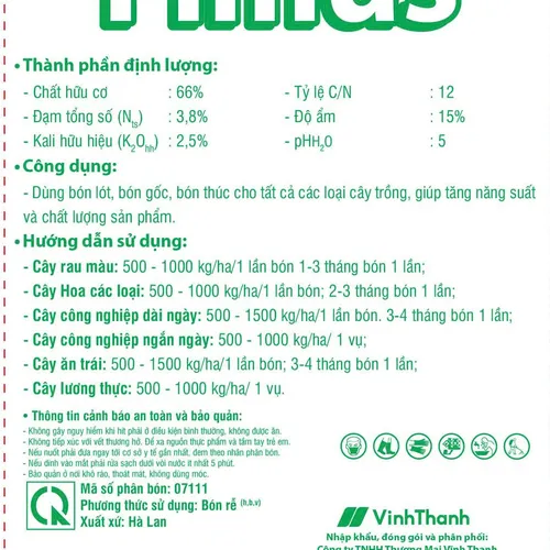 PHÂN HỮU CƠ KHOÁNG VINH THANH FIMUS NPK 4-2-3 – 1KG (XUẤT XỨ HÀ LAN) 🌱 Tăng độ phì cho đất – Kích rễ