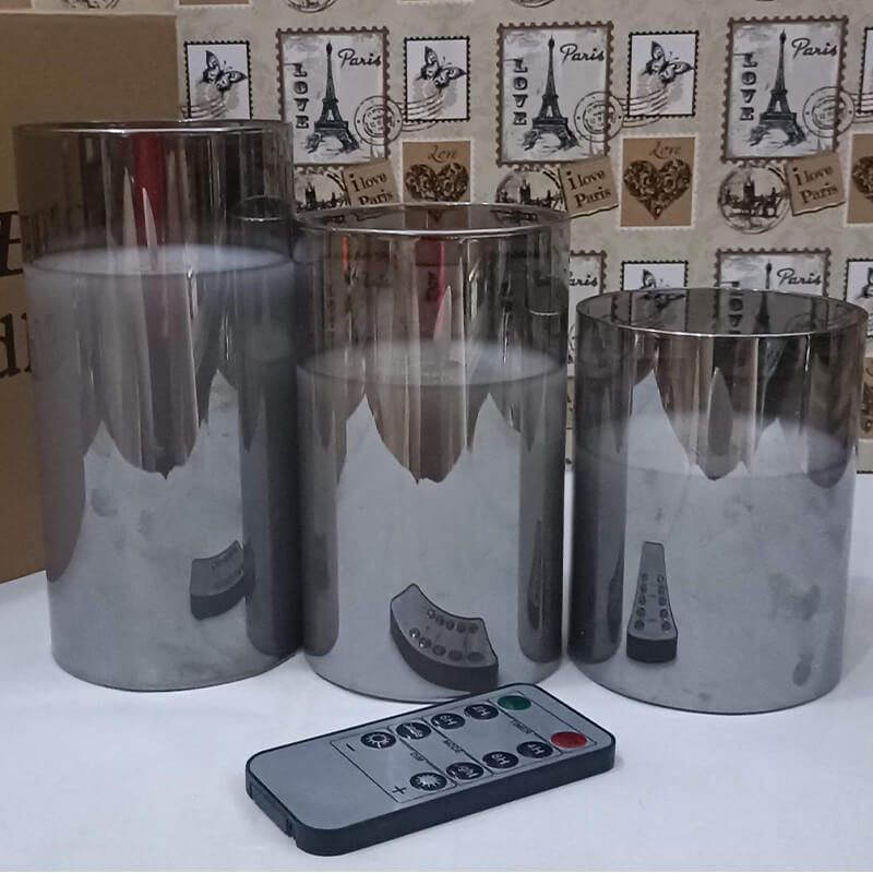 Bộ Ba Nến Điện Tử Thủy Tinh Màu Xám Bộ Ba Nến Điện Tử Thủy Tinh Màu Xám