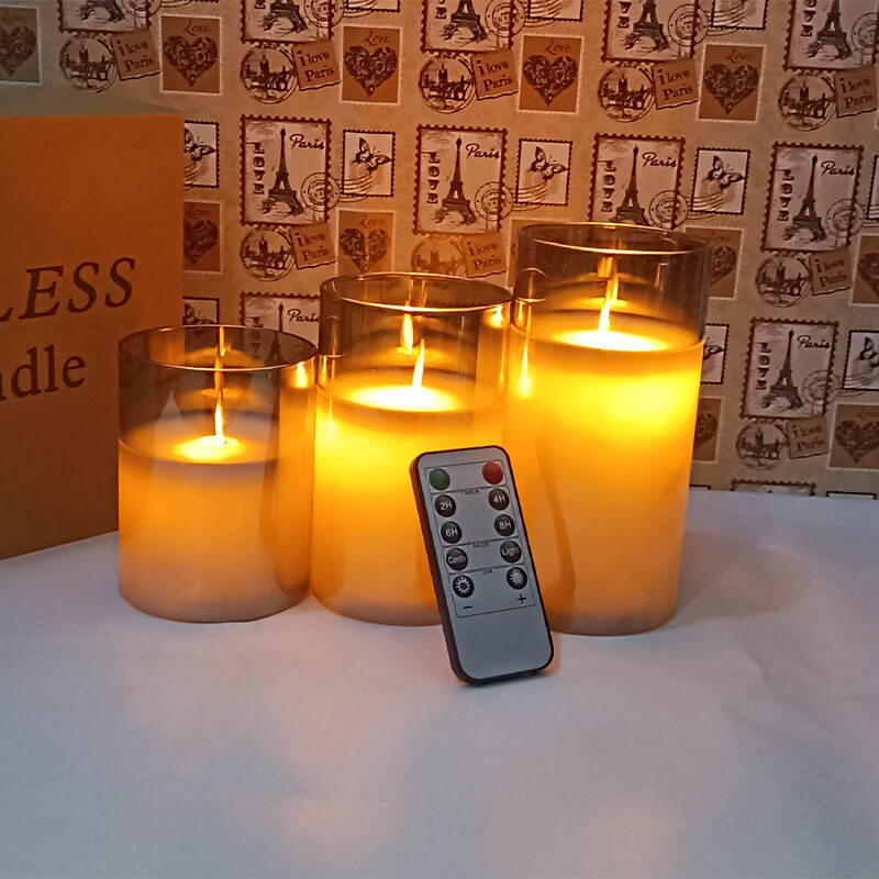 Bộ Ba Nến Điện Tử Thủy Tinh Màu Xám Bộ Ba Nến Điện Tử Thủy Tinh Màu Xám