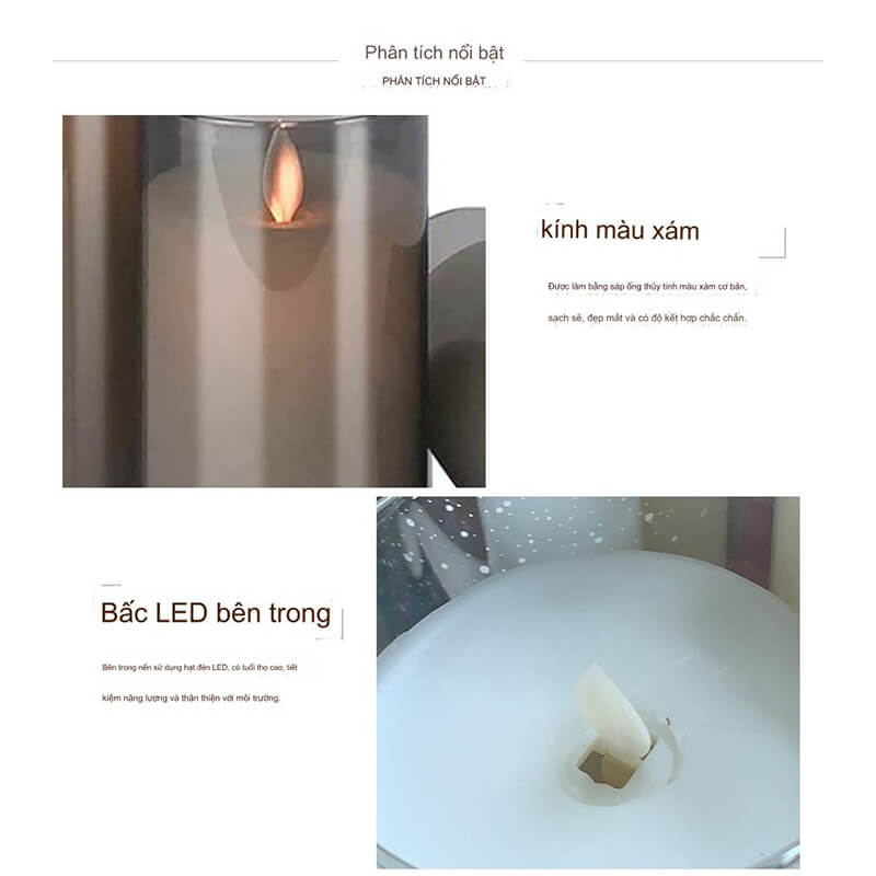 Bộ Ba Nến Điện Tử Thủy Tinh Màu Xám Bộ Ba Nến Điện Tử Thủy Tinh Màu Xám