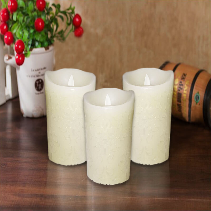 đèn nến sáp điện tử hoa văn 15cm đèn nến sáp điện tử hoa văn 15cm