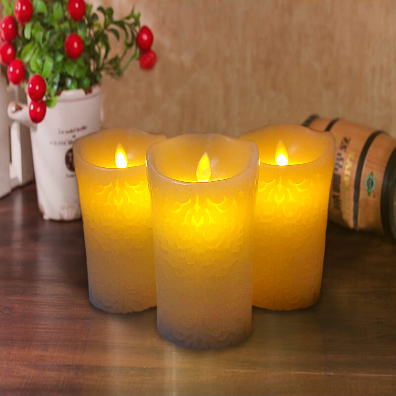 đèn nến sáp điện tử hoa văn 15cm đèn nến sáp điện tử hoa văn 15cm