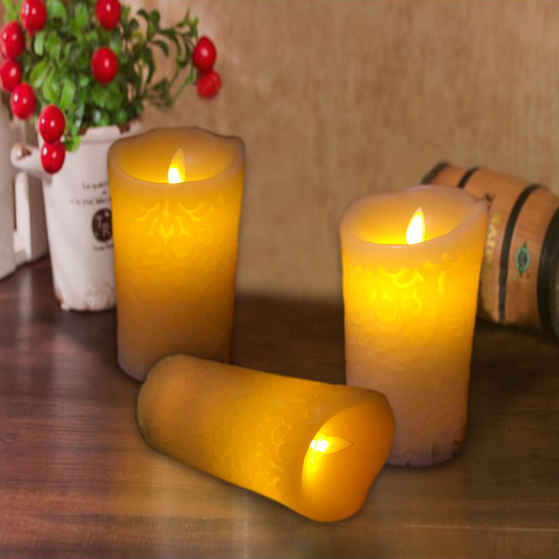 đèn nến sáp điện tử hoa văn 15cm đèn nến sáp điện tử hoa văn 15cm