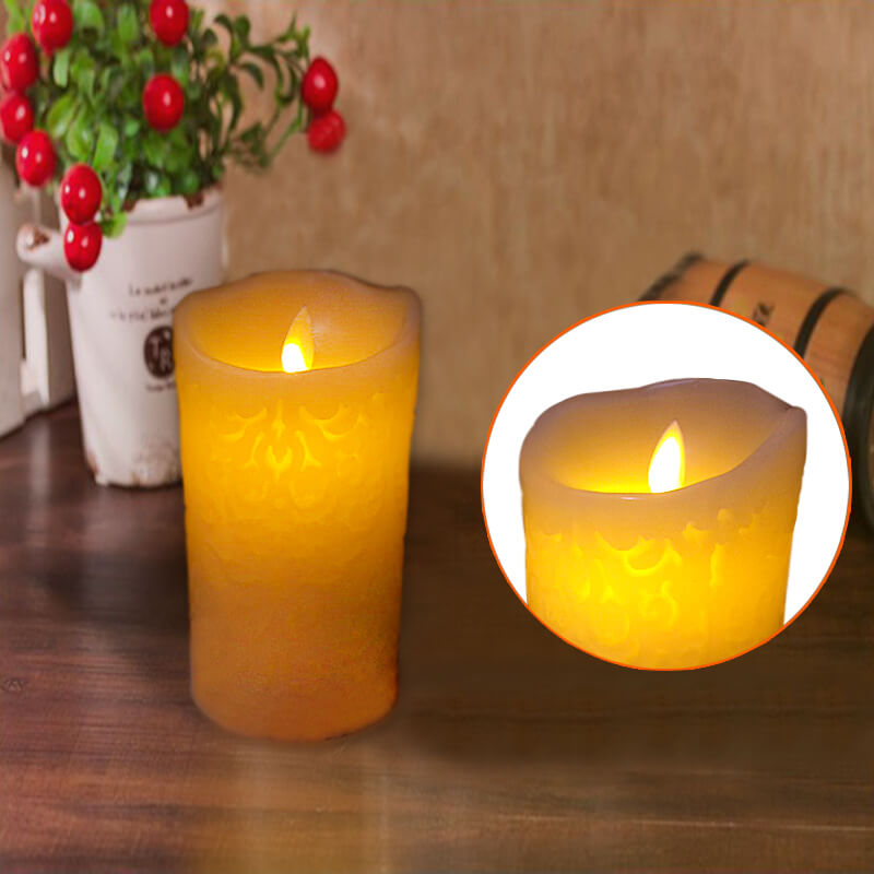 đèn nến sáp điện tử hoa văn 15cm đèn nến sáp điện tử hoa văn 15cm