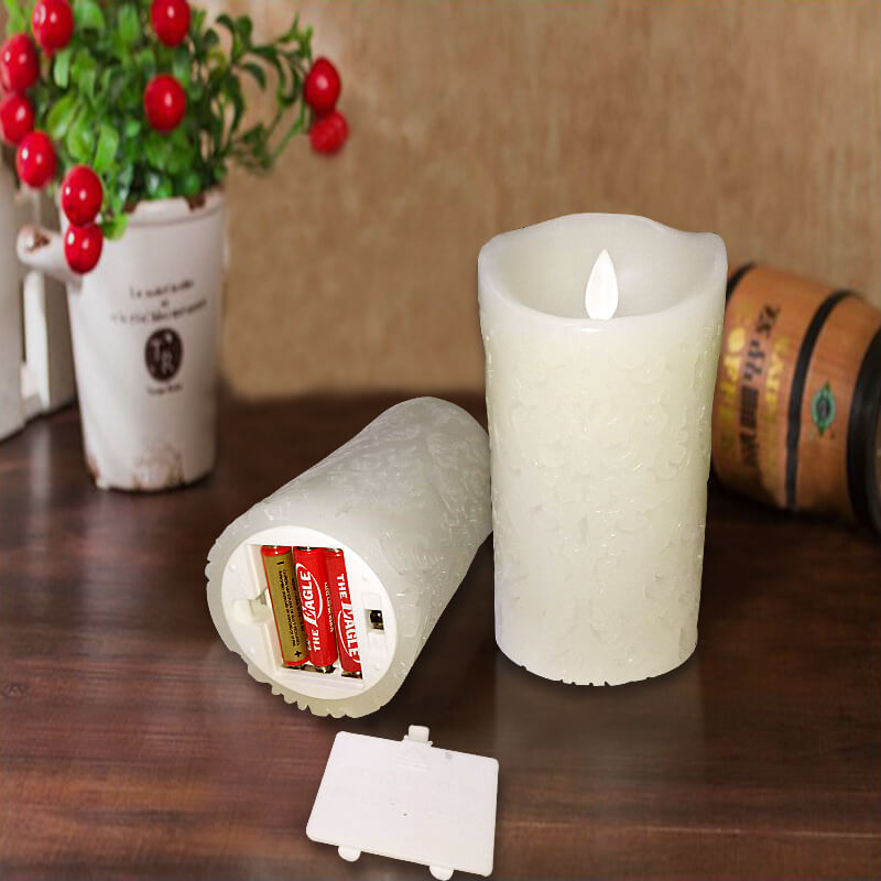 đèn nến sáp điện tử hoa văn 15cm đèn nến sáp điện tử hoa văn 15cm