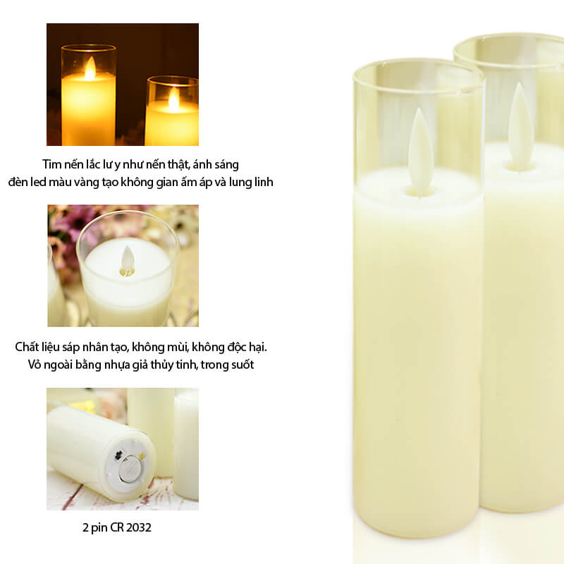 nến led điện tử ly thủy tinh 20cm nến led điện tử ly thủy tinh 20cm