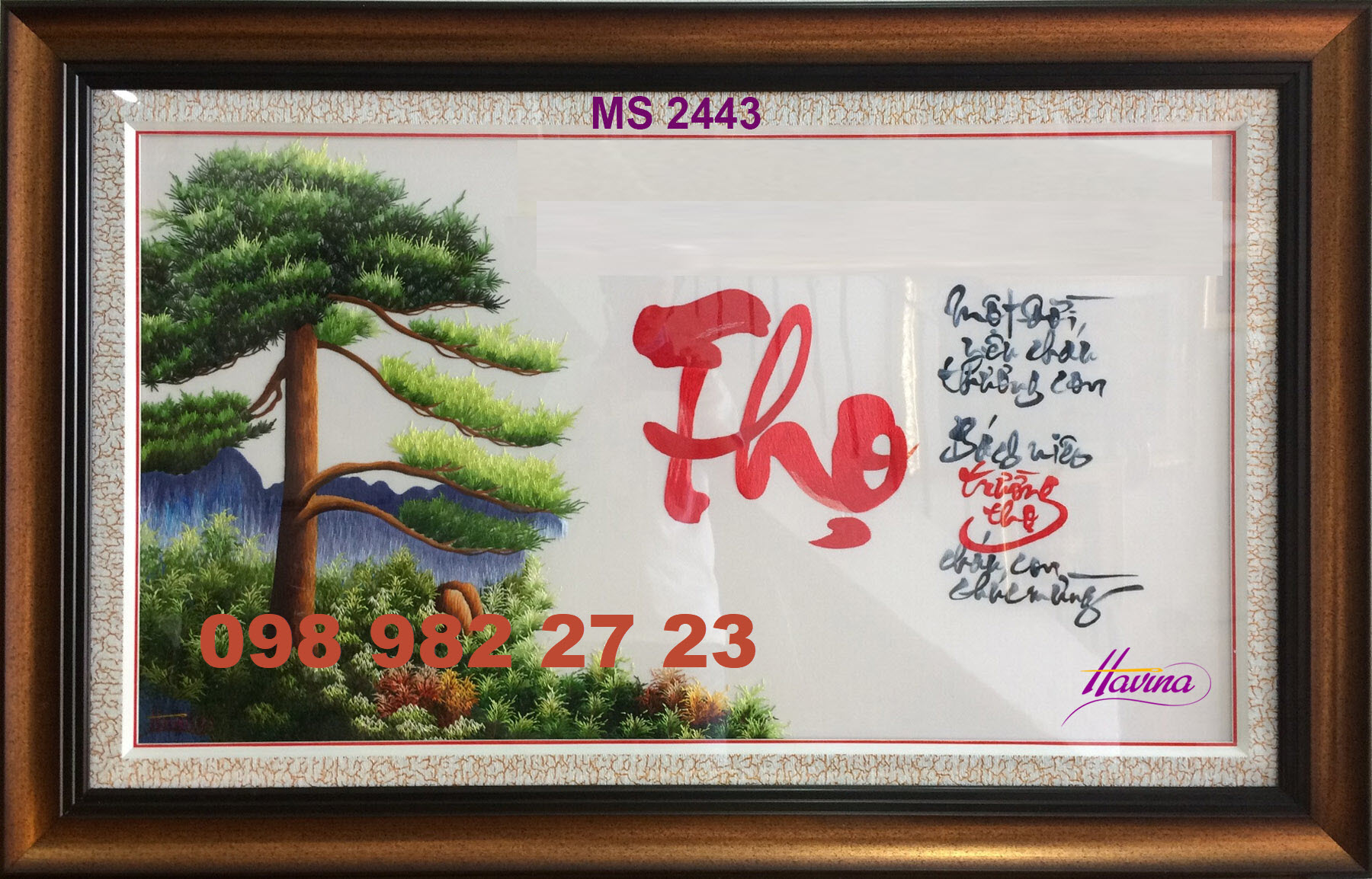 tranh thêu chữ thọ ms 2443