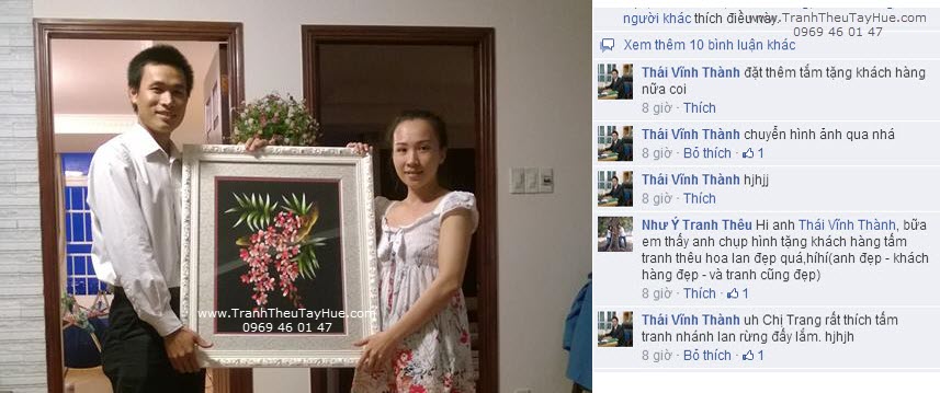 Tranh thêu tay Huế giao tranh đến anh Thành công ty BĐS PHÚC KHANG