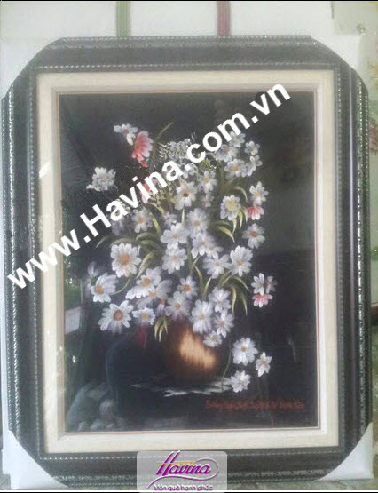 Tranh thêu hoa cúc