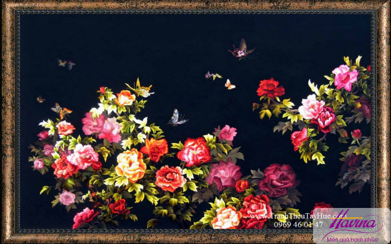 Tranh thêu hoa mẫu đơn