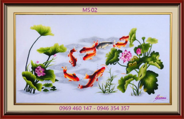 Tranh thêu cá chép hoa sen Tranh thêu cá chép hoa sen