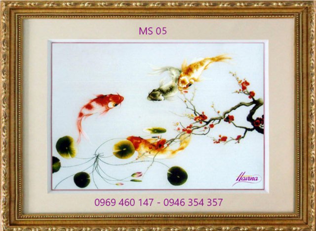 Tranh thêu cá chép hoa sen món quà tặng tân gia Tranh thêu cá chép hoa sen món quà tặng tân gia