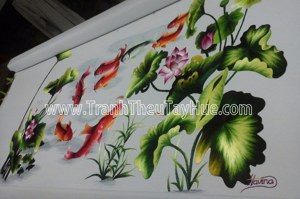 tranh thêu cá chép hoa sen mã sỗ 02 sắp hoàn thành tranh thêu cá chép hoa sen mã sỗ 02 sắp hoàn thành