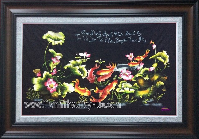 Tranh thêu cá chép hoa sen ms 2342 Tranh thêu cá chép hoa sen ms 2342