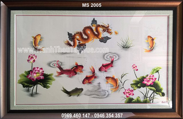 Tranh thêu cá chéo hóa Rồng mã số 2005 Tranh thêu cá chéo hóa Rồng mã số 2005