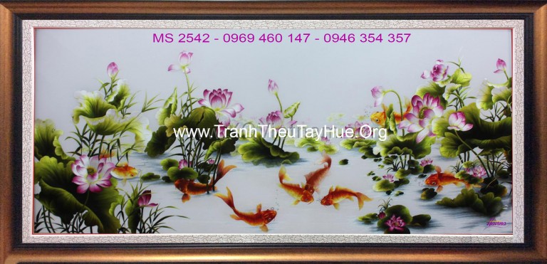 Tranh thêu cá chép hoa sen MS 2542