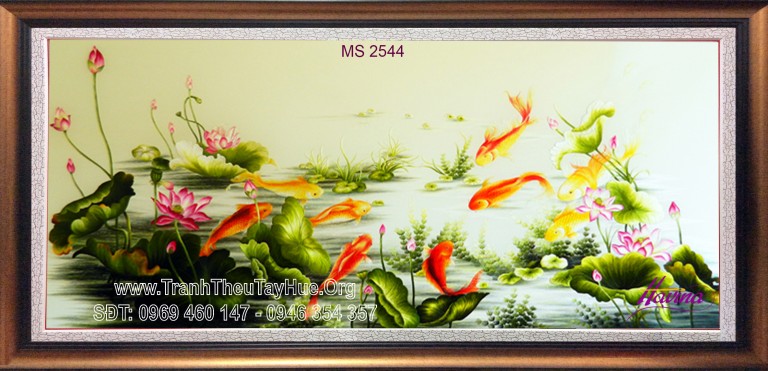 Tranh thêu cá chép hoa sen MS 2544