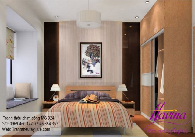 Tranh thêu chim công treo phòng khách