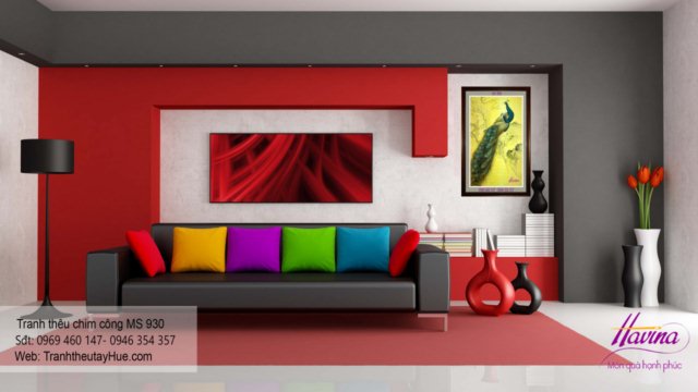 Tranh thêu chim công treo phòng khách