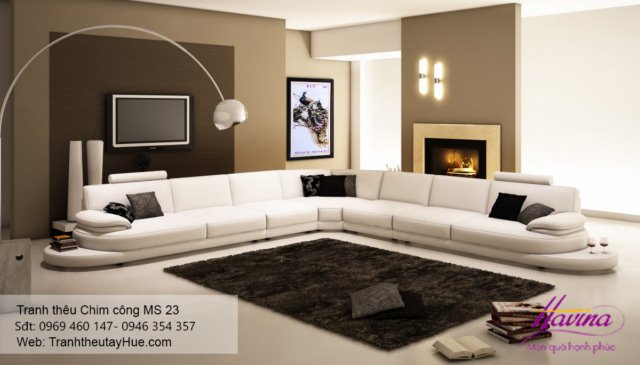Tranh thêu chim công treo phòng khách