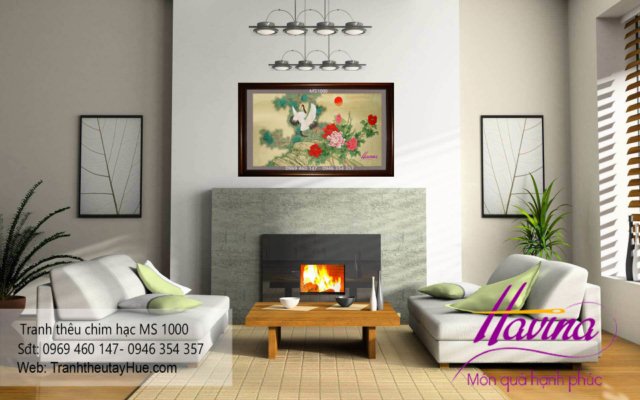 tranh thêu chim hạc treo phòng khách