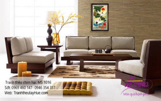 tranh thêu chim hạc treo phòng khách