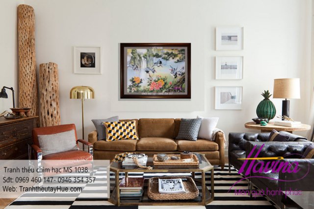 tranh thêu chim hạc treo phòng khách