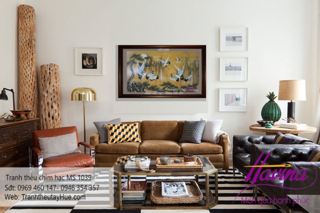 tranh thêu chim hạc treo phòng khách