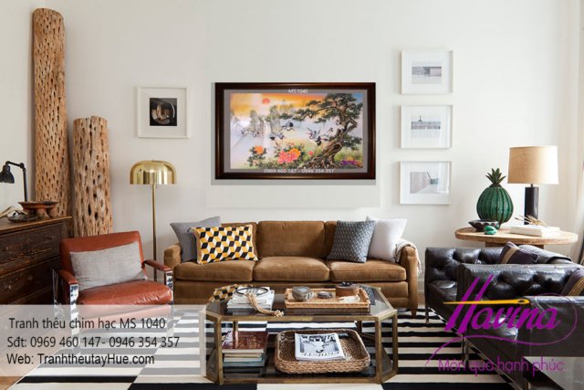 tranh thêu chim hạc treo phòng khách