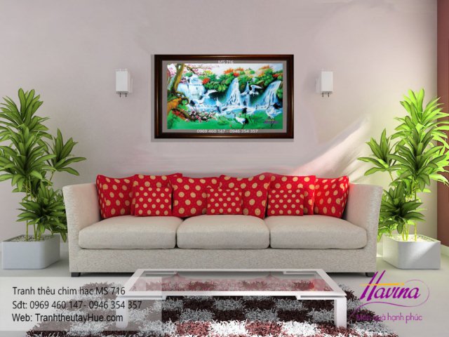 tranh thêu chim hạc treo phòng khách