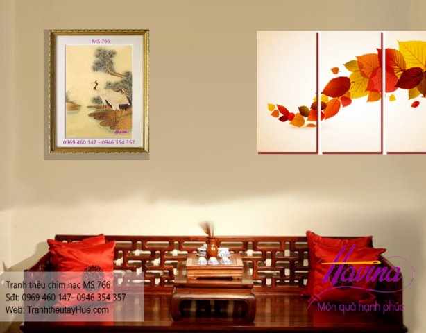 tranh thêu chim hạc treo phòng khách