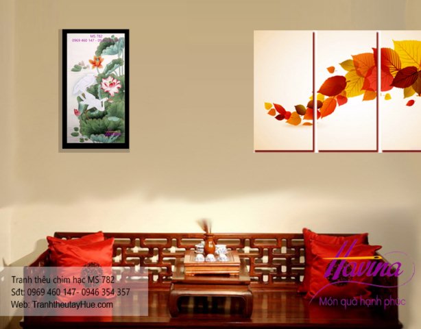 tranh thêu chim hạc treo phòng khách