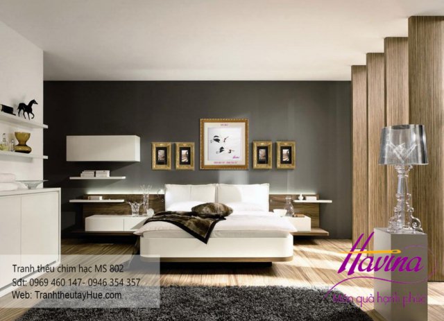 tranh thêu chim hạc treo phòng khách