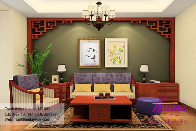 tranh thêu chim hạc treo phòng khách