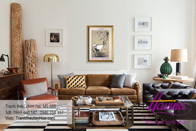 tranh thêu chim hạc treo phòng khách