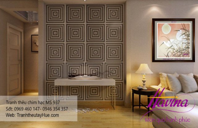 tranh thêu chim hạc treo phòng khách