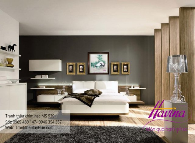 tranh thêu chim hạc