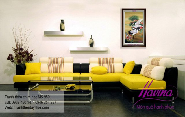 tranh thêu chim hạc treo phòng khách