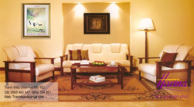 tranh thêu chim hạc treo phòng khách