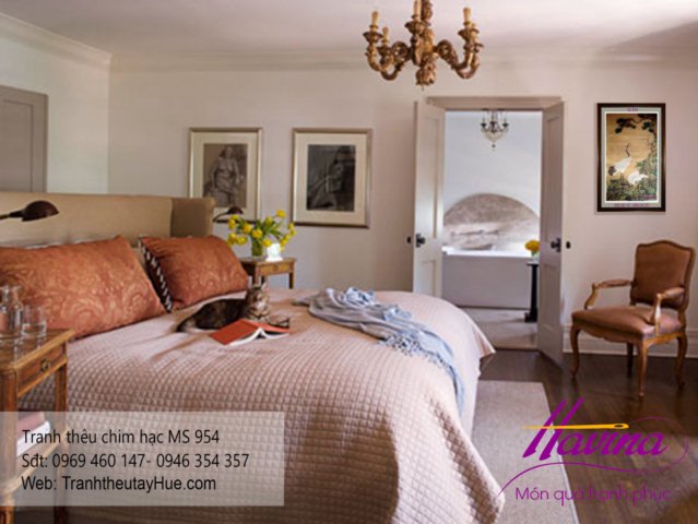 tranh thêu chim hạc treo phòng khách