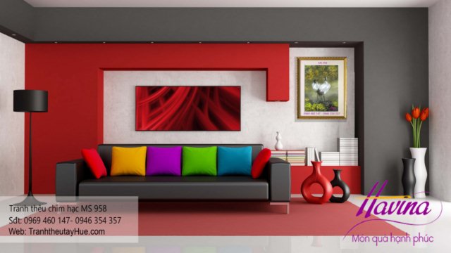 tranh thêu chim hạc treo phòng khách