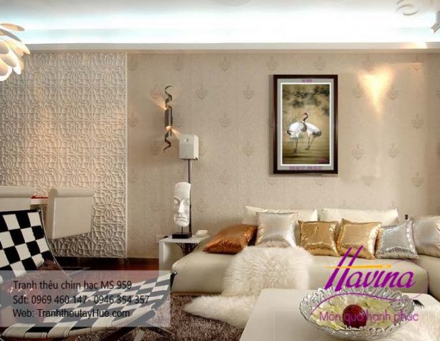 tranh thêu chim hạc