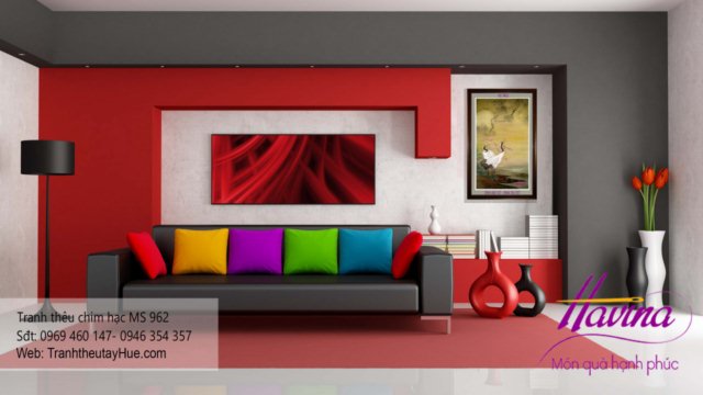 tranh thêu chim hạc treo phòng khách