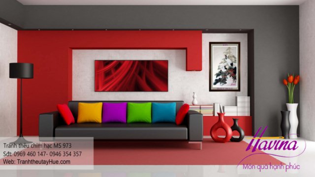 tranh thêu chim hạc treo phòng khách