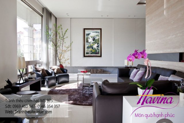 tranh thêu chim hạc treo phòng khách