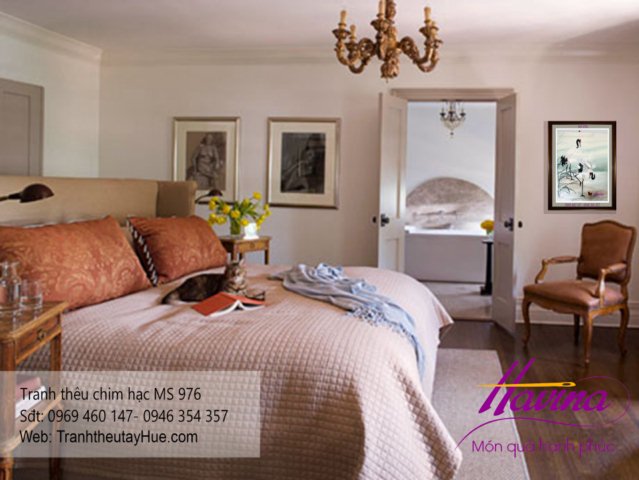tranh thêu chim hạc treo phòng khách